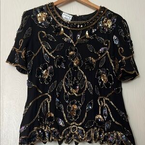 Stenay Black and Gold Sequin Embellished Blouse